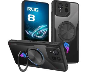 HikerClub for ROG Phone 8 and 8 Pro (2024) Case with Stand Ring 360 Degree Rotating, Transparent PC Back and TPU Silicone Black Slim Thin Soft Edges Shockproof Anti-Slip Bumper Protective Cover