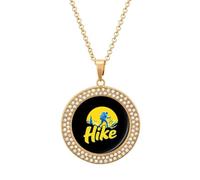 Hikers Take A Hike Fashion Necklace Chain Round Graphic Pendant with Diamond Jewellery Golden-style