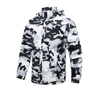 Hikevitang Men's Lightweight Waterproof Rain Jacket,Shell Hooded Outdoor Raincoat Hiking Windbreake jacket, Snow Mountain Camo, L