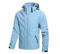 Hikevitang Men's Lightweight Waterproof Rain Jacket,Shell Hooded Outdoor Raincoat Hiking Windbreake jacket, Sky Blue, M