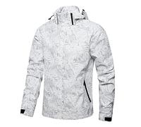 Hikevitang Men's Lightweight Waterproof Rain Jacket,Shell Hooded Outdoor Raincoat Hiking Windbreake jacket, Ivory White, S
