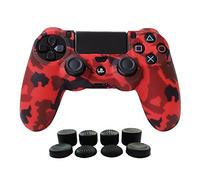 Hikfly Silicone Gel Controller Cover Skin Protector Compatible for Playstation 4 PS4/PS4 Slim/PS4 Pro Controller (1 x Controller Cover with 8 x FPS Pro Thumb Grip Caps)(Red)