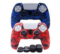 Hikfly Silicone Skin for PS5 Controller - Compatible Grips, Non-Slip Cover for PlayStation 5 - 2x Skins with 8 x Thumb Grip Caps (Blue,Red)