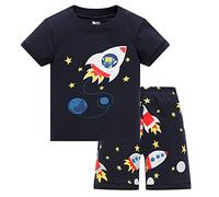 HIKIDS Boys Short Pyjamas Set Kids Space Rocket Pjs Little Boys Summer Sleepwear 2-3 Years Navy Blue
