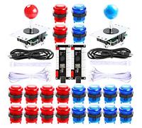 Hikig 2 Player Arcade Games Controller DIY Parts Kit for Windows Games and Raspberry Pi,2x 5PIN Joystick + 20x LED Buttons + Zero Delay USB Encoder, Color: Red & Blue