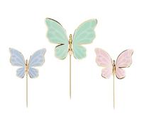 HIKIhooray Butterfly Cake Toppers - Set of 9 Each 9 × 6.5 cm - Pastel Blue/Green/Pink with Gold Contour - DIY Cake Toppers (Mould + Sticks) - for Cakes, Tarts & Cupcakes