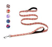 Hikiko 6 Foot Double Handle Dog Leash Cute Girl Padded Traffic Handles for Walking Training (Cream Natural Floral, 6ft)