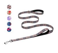 Hikiko 6 Foot Double Handle Small Dog Leash, Padded Pet Leash Traffic Handles for Walking Training (Beige Plaid, 6ft)