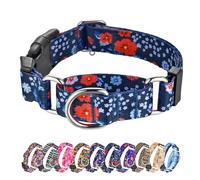 Hikiko Martingale Dog Collar, Cute Floral Collar for Small Medium Large Dogs Soft Nylon Collars with Flowers (Plum Blossom, M)