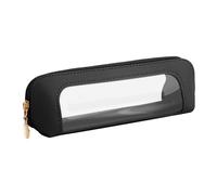 HIKIMA Small Clear Makeup Bag, PU leather makeup brush storage Zipper Pouches Portable Transparent Waterproof Cosmetic Case for Women Home Travel Office Makeup Storage (Black)