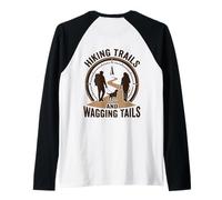 Hiking and Dogs Wagging Tails Love to Hike Mountain Camping Raglan Baseball Tee