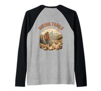 Hiking and Dogs Wagging Tails Love to Hike Mountain Camping Raglan Baseball Tee