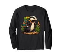Hiking Badger Backpacking Animals Funny Cartoon Long Sleeve T-Shirt
