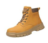 Hiking Boots Men's Wide Boots Half Height Men's Walking Shoes Flat Sole Trekking Boots Non-Slip Fitness Shoes Comfortable Slip-On Shoes Faux Leather Leisure Boots Sporty, yellow, 12 UK