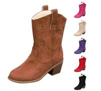 Hiking Boots,Wide Fit Cowgirl Boot Low Chunky Heel Ladies Cowboy Shoes Country Riding Western Wedding Cowgirl Shoes White Cowboy Boots