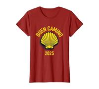Hiking Camino De Santiago Scallop Shell 2025 T-Shirt, Women, Cranberry Red, Small