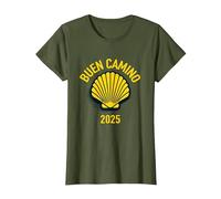 Hiking Camino De Santiago Scallop Shell 2025 T-Shirt, Women, Olive Green, X-Large