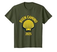 Hiking Camino De Santiago Scallop Shell 2025 T-Shirt, Youth, Olive Green, Large