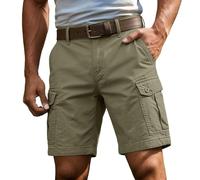 Hiking Cargo Shorts Men Classic Fit Chino Flat-Front Cotton Stretch Combat Casual Work Utility Shorts with Multi-Pocket No Belt (Available in Big & Tall) Green