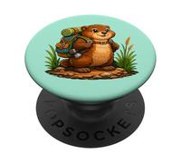 Hiking Groundhog Backpacking Nature Wildlife Cartoon Animal PopSockets Adhesive PopGrip