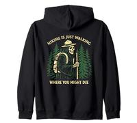 Hiking is Just Walking Where You Might Die Hikers Retro Zip Hoodie