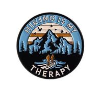 Hiking Is My Therapy Enamel Pin - 2.7cm x 2.7cm Mountain & Trail Badge for Hikers, Campers & Nature Lovers - Outdoor Adventure Accessory for Backpacks, Jackets & Lanyards