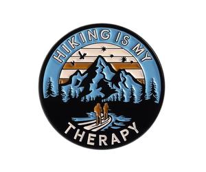Hiking Is My Therapy Enamel Pin - 2.7cm x 2.7cm Mountain & Trail Badge for Hikers, Campers & Nature Lovers - Outdoor Adventure Accessory for Backpacks, Jackets & Lanyards