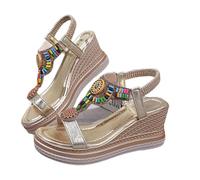 Hiking Sandals Wide Fitting Sandals for Women UK Women's Heeled Wedge Wide Version Wedge Suitable For Formal Summer Occasions Platform Chunky with Ankle Strap (Gold, 5)