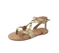 Hiking Sandals Women Sandals Womens Flat Strap Buckle Fashion Summer Flip Retro Flat Sandals Sandals For Women Shoes Flops Women's sandals Leather Sandals for Women Gold Art Shoes 6 Sandals (Gold, 6)