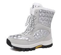 Hiking Shoes Women,Women's Boots Everyday Winter Warmth with Thickened Insulation Lace-Up Solid Colour Design Sole Comfortable Fit for Seasonal Outdoor Wear (Silver, 6)