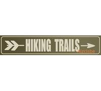 Hiking Trails Arrow Metal Sign - 4x16 Inch Rustic Tin Wall Decor for Cabin, Campsite, RV, or Home - Vintage Adventure Sign for Hikers, Camping, Fishing & Mountain Lovers