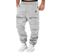 Hiking Trousers Mens, Mens Casual Waist Color Sports Hat Woven Pocket Solid Color Pocket Label Thin Fleece Sweatpants (Grey, S)