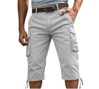 Hiking Trousers Mens Quick Dry Black Summer Outdoor Combat Cargo Shorts Breathable Cotton Multi Pockets Workwear Casual Capri Trousers Elasticated Waist Plain Lightweight Comfort Chino Short Fishing