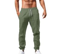 Hiking Trousers Mens UK Trekking Fashionable Loose Revolution Race Trousers Men Casual with Straight Leg Men's Long Pants Solid Color Breathable Bunch of Foot Linen Loose Casual Pants Green