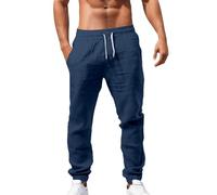 Hiking Trousers Mens UK Trekking Fashionable Loose Revolution Race Trousers Men Casual with Straight Leg Men's Long Pants Solid Color Breathable Bunch of Foot Linen Loose Casual Pants Navy