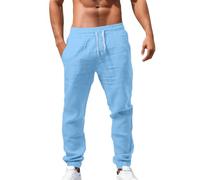 Hiking Trousers Mens UK Trekking Fashionable Loose Revolution Race Trousers Men Casual with Straight Leg Men's Long Pants Solid Color Breathable Bunch of Foot Linen Loose Casual Pants Blue