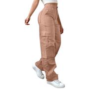Hiking Trousers Women Wide Leg, Women's Cargo Trousers Elastic Waist Work Cotton Stretch Parachute Pants for Hiking Walking Gym Combat Streetwear Rose Gold Work Trousers Women Tall L