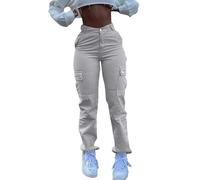 Hiking Trousers Women Work Tall Long Jeans with Multi-Pocket Loose Fit Button Pants Casual Comfy Bottoms Y2K Teen Girls Streetwear for Outdoor Adventures (GY1, D