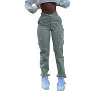 Hiking Trousers Women Work Tall Long Jeans with Multi-Pocket Loose Fit Button Pants Casual Comfy Bottoms Y2K Teen Girls Streetwear for Outdoor Adventures (GN1, D