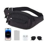 Hiking Waist Bag - Waterproof Travel Bum Fanny Pack, Fashion Casual Running Belt | Lightweight Bum Bag For Dog Walking, Shopping, Outdoor Camping, Sports Travel Accessory, Everyday , Black