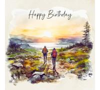 Hiking Walking Square Birthday Card (Design 1)