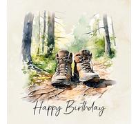 Hiking Walking Square Birthday Card (Design 3) - Happy Gift For Her Him Friend Mum Dad Sister Brother Premium Quality Blank Inside Envelope Included Uk Designed Thoughtful