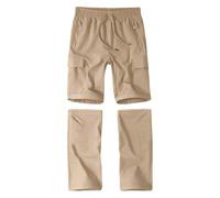 Hiking Walking Trousers for Boys Quick Dry Convertible Lightweight Breathable Waterproof Joggers Zip Up Cargo Shorts Teen Outdoor Sweatpants (Khaki, 13-14 Years)