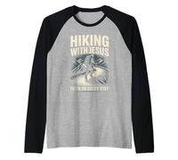 Hiking with Jesus Faith On Every Step Raglan Baseball Tee