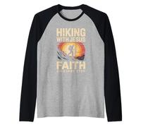 Hiking with Jesus Faith On Every Step Raglan Baseball Tee