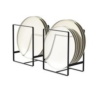 Hikinlichi 2 Pack Plate Organisers Holders Cabinet Dish Drying Racks Metal Upright Plate Dish Organizers Racks Stands for Countertop and Cupboard Black