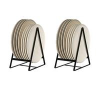Hikinlichi 2 Pack Triangle Plate Holders Organizers Large Upright Cabinet Dish Drying Racks Metal Plate Dish Organizers Racks Stands for Countertop and Cupboard Black