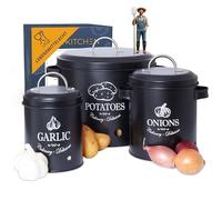 HIKITCHEN® Storage Container Set for Longer Fresh Vegetables (Black) - Stylish Potato, Garlic and Onion Box/Pot - Vegetable Container