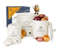 HIKITCHEN® Storage Container Set for Longer Fresh Vegetables (Cream White) - Stylish Potato, Garlic and Onion Box/Pot - Vegetable Container