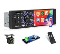 Hikity 1 DIN Car Stereo with 4 Inch IPS Touchscreen Wired Carplay Android Auto Car Radio with Bluetooth 5.1 Mirror Link FM RDS EQ 2USB AUX TF Card + Backup Camera